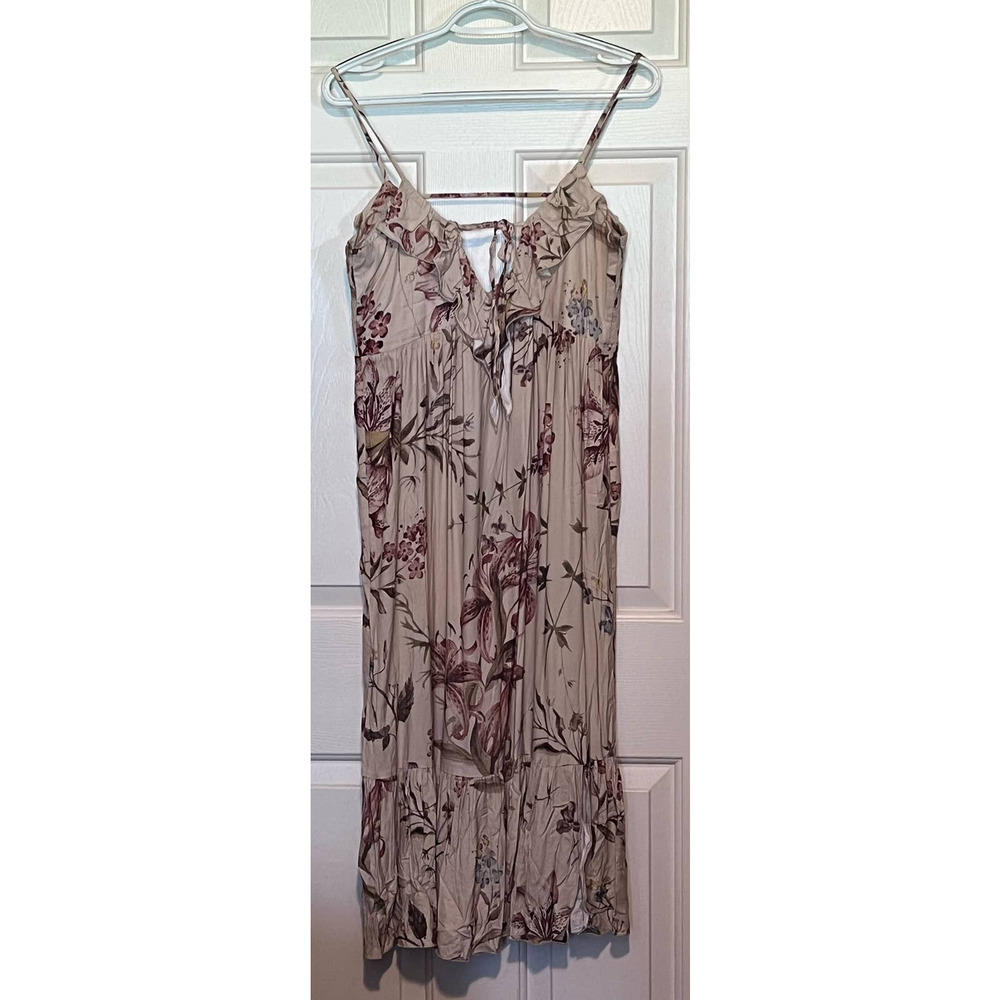 Chaser Maternity‎ Ruffled Beige Floral Maxi Dress Size M 44" Long x 15" PTP